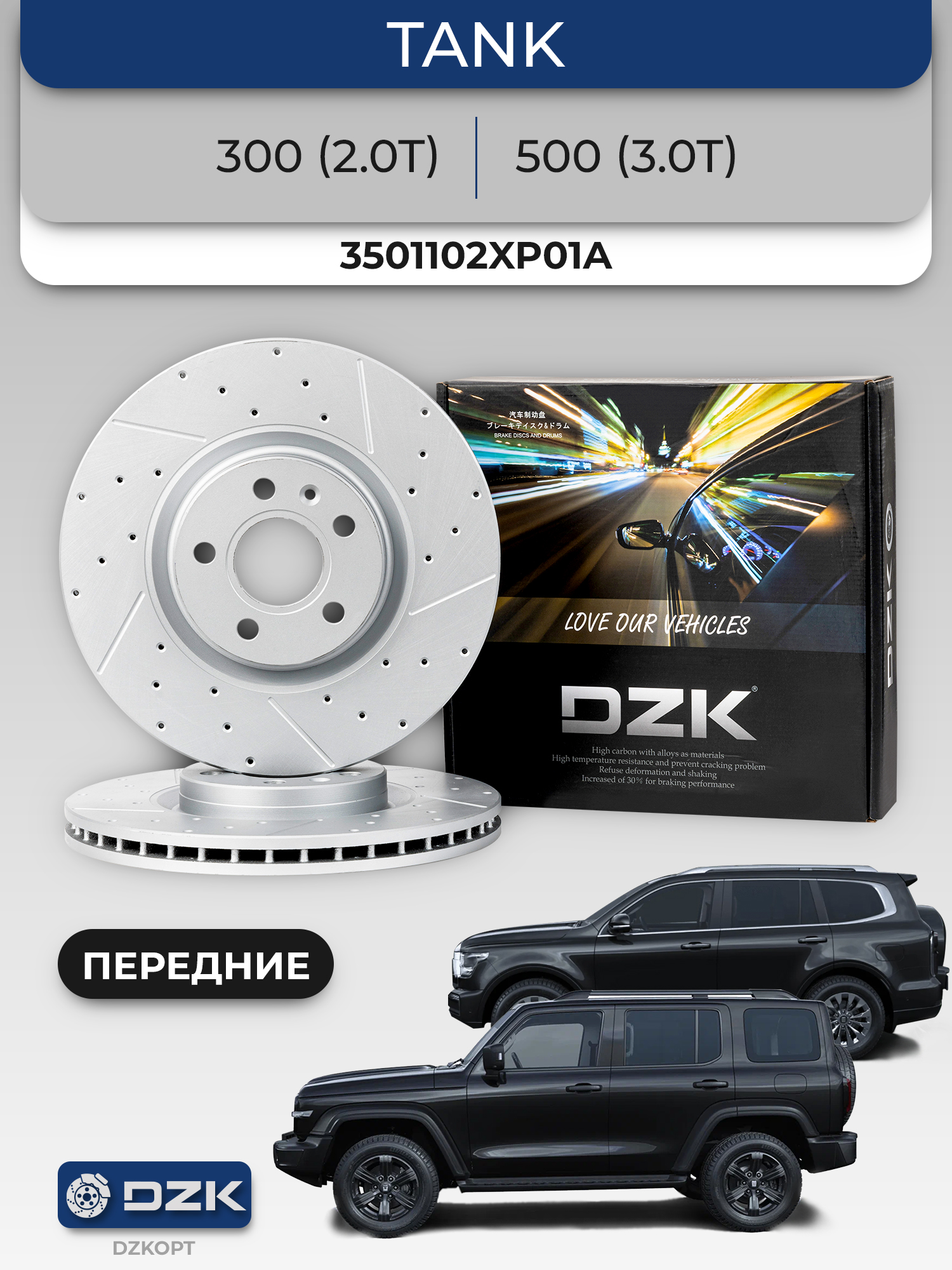 TANK 300 (2.0T)/TANK 500 (3.0T). Передние вентилируемые тормозные диски DZK. 3501102XP01A - Фото 1